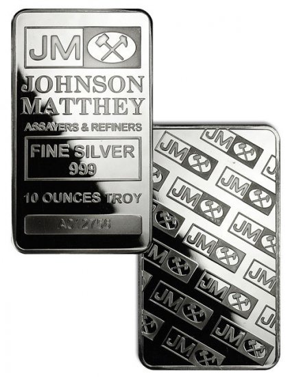 10 oz. Johnson Matthey .999 Fine Silver Bar - Click Image to Close