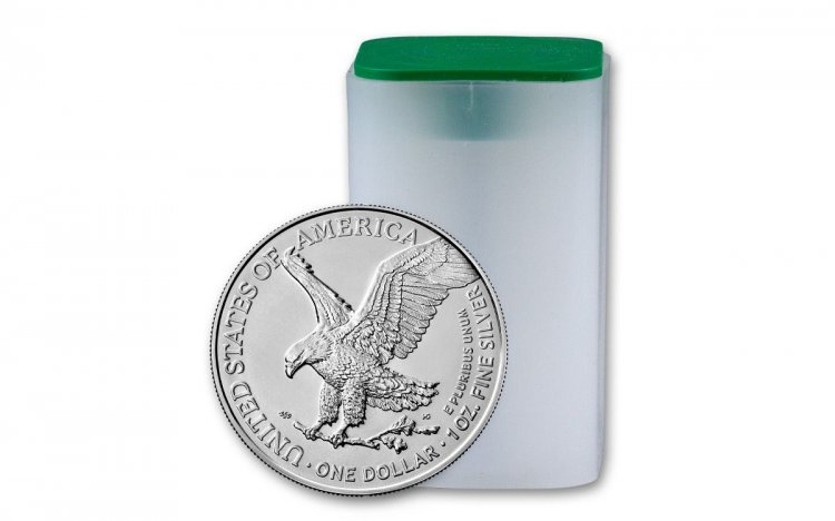 Tube of (20) 2021 1 oz Silver American Eagles BU Roll Type 2 - Click Image to Close