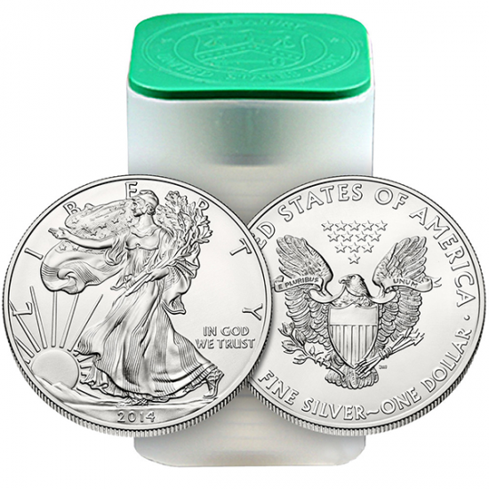 Tube (20) 1 oz Silver American Eagles BU Mint Roll (Solid Date) - Click Image to Close