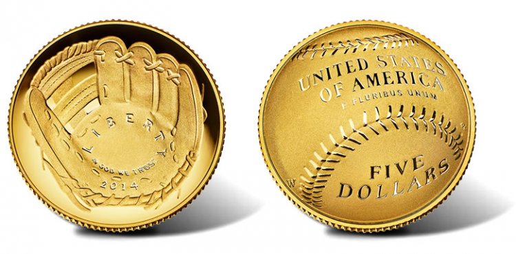 2014 National Baseball Proof Hall of Fame $5 Gold Dollar - Click Image to Close