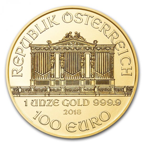 2018 1 oz .9999 BU Gold Austrian Philhormonic - Click Image to Close
