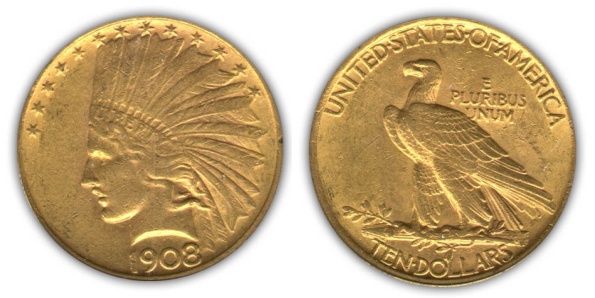 $10 Gold Indian Head Eagle - VF - Click Image to Close