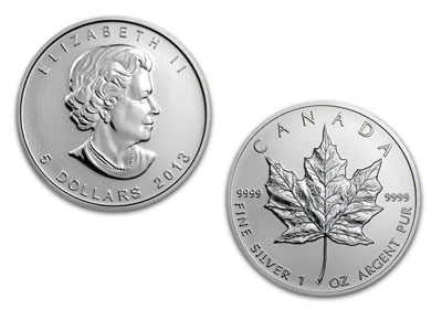 1 oz .9999 Silver Canadian Maple Leaf (Random Date) - Click Image to Close