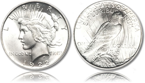 Brilliant Uncirculated Peace Silver Dollar 1922-1926 - Click Image to Close
