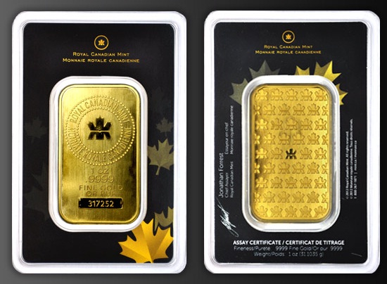 1 oz. Royal Canadian Mint .9999 Fine Gold Bar - Click Image to Close