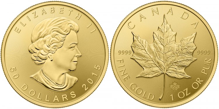2015 1 oz BU Gold Canadian Maple Leaf - Click Image to Close