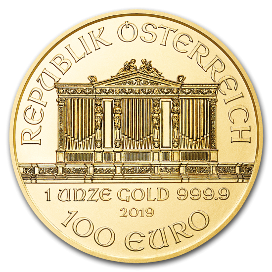 2019 1 oz .9999 BU Gold Austrian Philhormonic - Click Image to Close