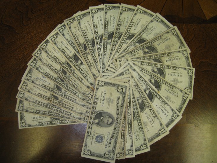 (27) Old $5 Five Dollar Blue Seals Bills - Click Image to Close