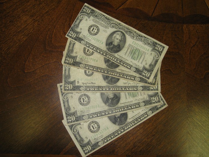 (5) Old $20 Twenty Dollar Bills - Click Image to Close