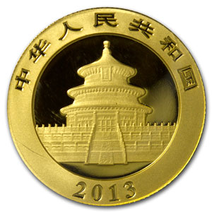 2013 1 oz .999 BU Gold Chinese Panda (Sealed) - Click Image to Close