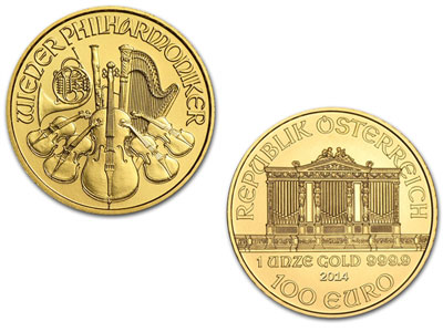 2014 1 oz .9999 BU Gold Austrian Philhormonic - Click Image to Close